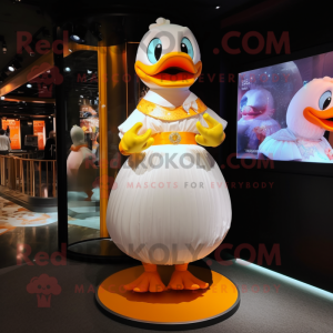 Orange Duck mascot costume character dressed with a Ball Gown and Bracelet watches