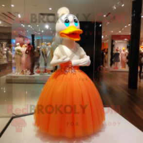 Orange Duck mascot costume character dressed with a Ball Gown and Bracelet watches