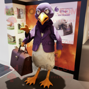 Purple Guinea Fowl mascot costume character dressed with a Cover-up and Briefcases