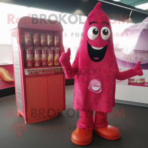 Pink Bottle Of Ketchup mascot costume character dressed with a Long Sleeve Tee and Watches