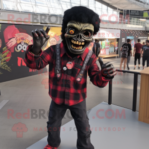 Black Zombie mascot costume character dressed with a Flannel Shirt and Bracelets