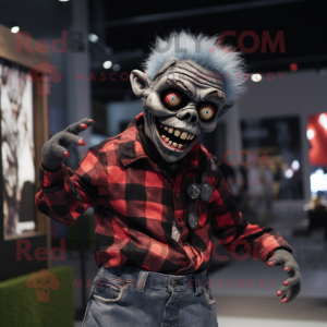 Black Zombie mascot costume character dressed with a Flannel Shirt and Bracelets
