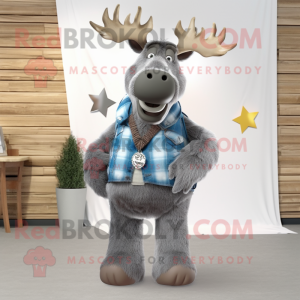 Gray Moose mascot costume character dressed with a Bootcut Jeans and Necklaces