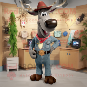 Gray Moose mascot costume character dressed with a Bootcut Jeans and Necklaces
