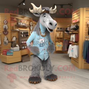 Gray Moose mascot costume character dressed with a Bootcut Jeans and Necklaces