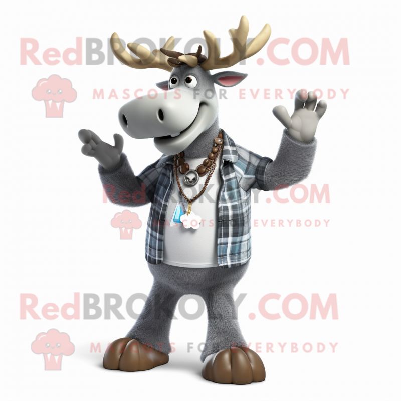 Gray Moose mascot costume character dressed with a Bootcut Jeans and Necklaces