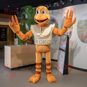 Beige Lobster mascot costume character dressed with a Long Sleeve Tee and Bracelets