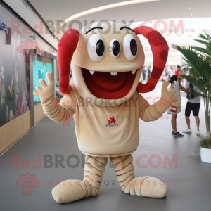 Beige Lobster mascot costume character dressed with a Long Sleeve Tee and Bracelets