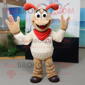 Beige Lobster mascot costume character dressed with a Long Sleeve Tee and Bracelets