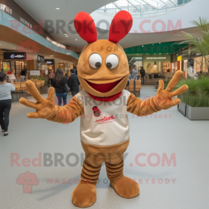 Beige Lobster mascot costume character dressed with a Long Sleeve Tee and Bracelets