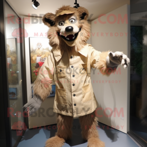 Beige Werewolf mascot costume character dressed with a Raincoat and Cummerbunds