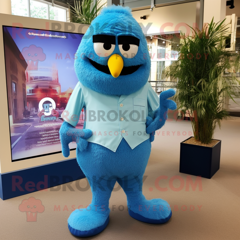 Sky Blue Jambalaya mascot costume character dressed with a V-Neck Tee and Cufflinks Sky Blue Jambalaya mascot costume character dressed with a V-Neck Tee and Cufflinks