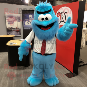 Sky Blue Jambalaya mascot costume character dressed with a V-Neck Tee and Cufflinks