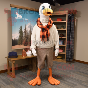 Tan Seagull mascot costume character dressed with a Flannel Shirt and Shawls