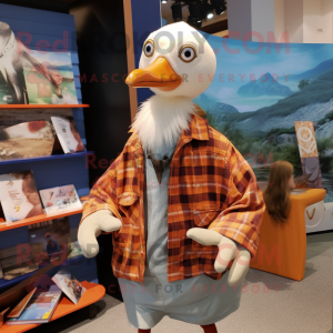 Tan Seagull mascot costume character dressed with a Flannel Shirt and Shawls