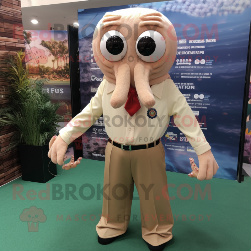 Beige Octopus mascot costume character dressed with a Dress Shirt and Cufflinks Beige Octopus mascot costume character dressed with a Dress Shirt and Cufflinks