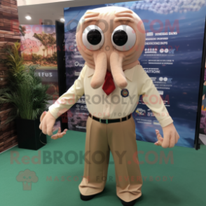 Beige Octopus mascot costume character dressed with a Dress Shirt and Cufflinks