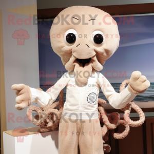 Beige Octopus mascot costume character dressed with a Dress Shirt and Cufflinks