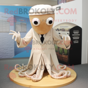 Beige Octopus mascot costume character dressed with a Dress Shirt and Cufflinks