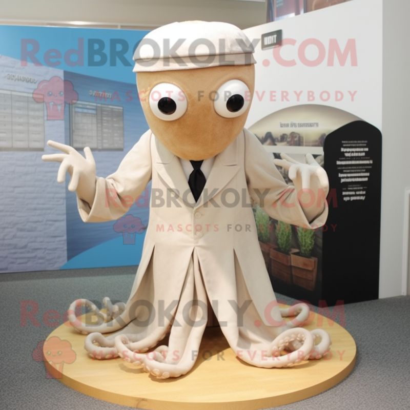 Beige Octopus mascot costume character dressed with a Dress Shirt and Cufflinks Beige Octopus mascot costume character dressed with a Dress Shirt and Cufflinks