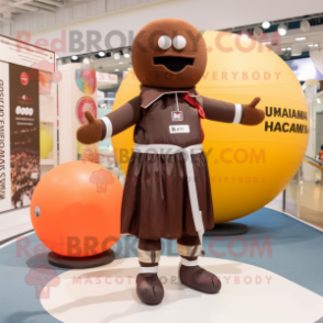 Brown Human Cannon Ball mascot costume character dressed with a Swimwear and Headbands