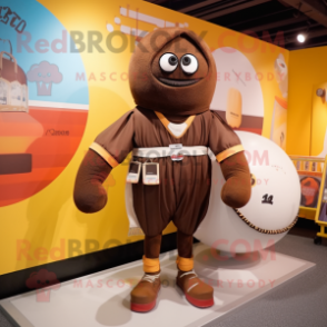 Brown Human Cannon Ball mascot costume character dressed with a Swimwear and Headbands