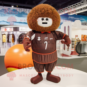 Brown Human Cannon Ball mascot costume character dressed with a Swimwear and Headbands