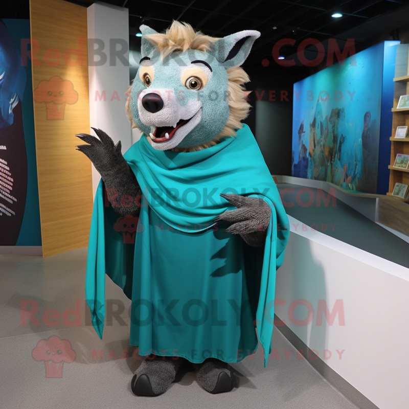 Teal Wild Boar mascot costume character dressed with a Long Sleeve Tee and Shawl pins