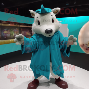 Teal Wild Boar mascot costume character dressed with a Long Sleeve Tee and Shawl pins