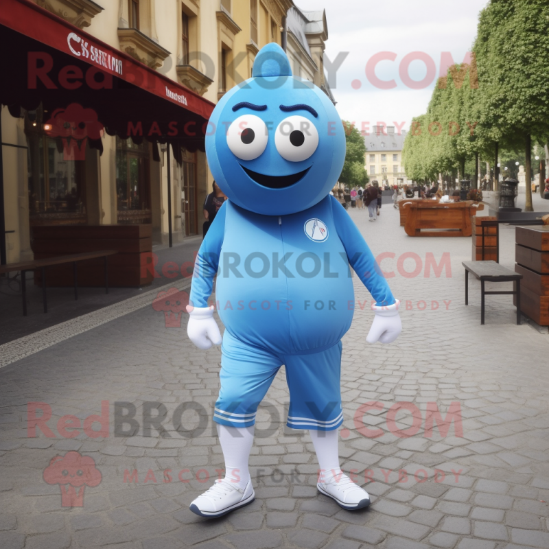 Sky Blue Petanque Ball mascot costume character dressed with a Joggers and Caps Sky Blue Petanque Ball mascot costume character dressed with a Joggers and Caps