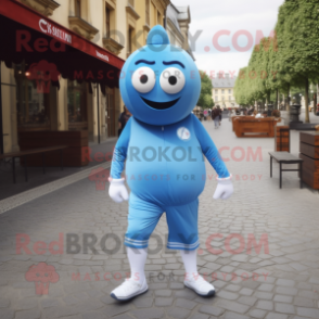 Sky Blue Petanque Ball mascot costume character dressed with a Joggers and Caps
