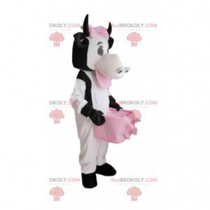 Mascotte de vache blanche, noire et rose, costume de vachette -