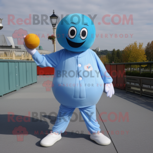 Sky Blue Petanque Ball mascot costume character dressed with a Joggers and Caps