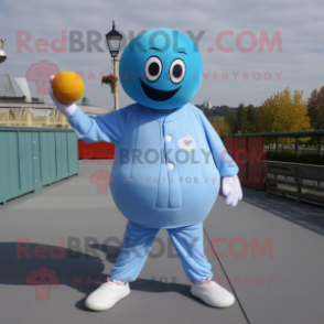 Sky Blue Petanque Ball mascot costume character dressed with a Joggers and Caps