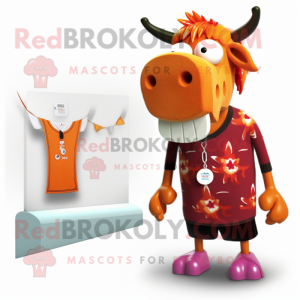 Orange Guernsey Cow mascot costume character dressed with a One-Piece Swimsuit and Scarf clips