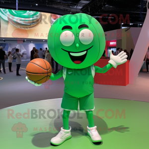 Green Basketball Ball mascot costume character dressed with a Joggers and Earrings