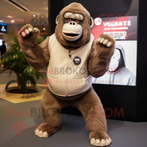 Tan Gorilla mascot costume character dressed with a Leggings and Caps