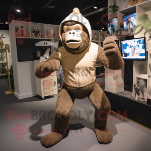 Tan Gorilla mascot costume character dressed with a Leggings and Caps