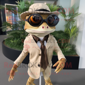 Tan Geckos mascot costume character dressed with a Suit and Eyeglasses