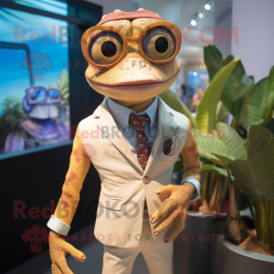 Tan Geckos mascot costume character dressed with a Suit and Eyeglasses