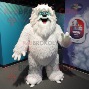 White Yeti mascot costume character dressed with a Rash Guard and Shoe laces