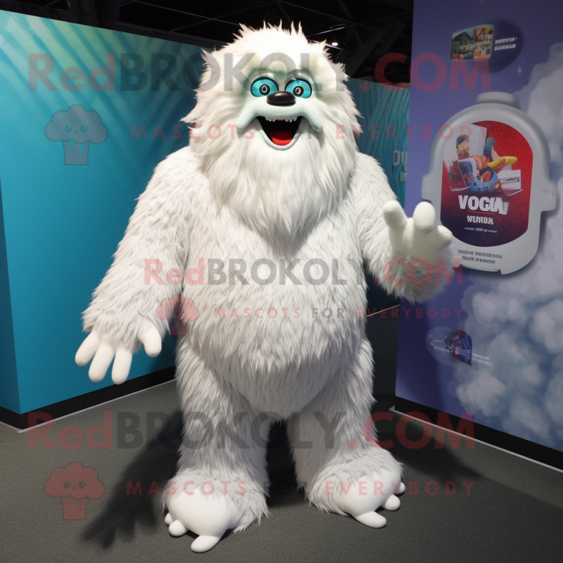 White Yeti mascot costume character dressed with a Rash Guard and Shoe laces White Yeti mascot costume character dressed with a Rash Guard and Shoe laces