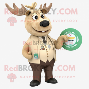 Beige Irish Elk mascot costume character dressed with a Suit Jacket and Coin purses