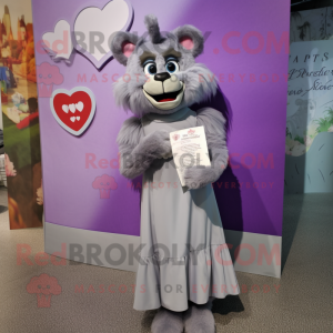 Gray Love Letter mascot costume character dressed with a Maxi Dress and Anklets