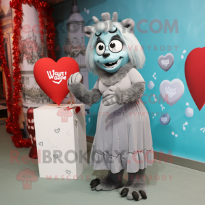 Gray Love Letter mascot costume character dressed with a Maxi Dress and Anklets