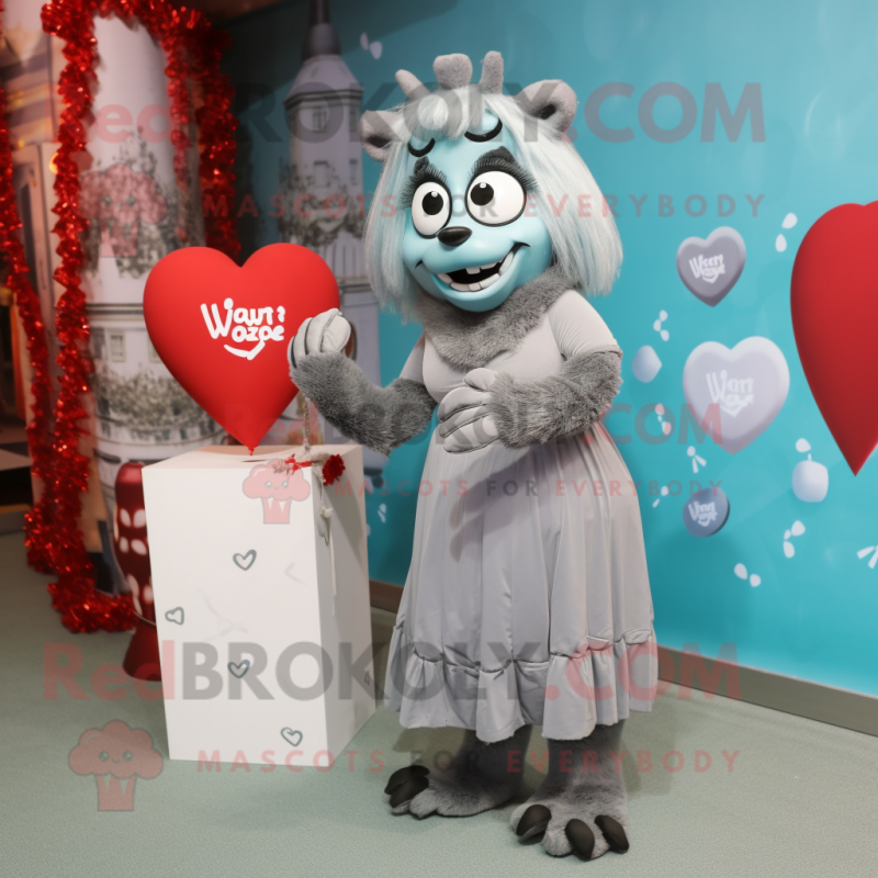 Gray Love Letter mascot costume character dressed with a Maxi Dress and Anklets Gray Love Letter mascot costume character dressed with a Maxi Dress and Anklets
