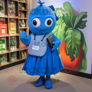 Blue Spinach mascot costume character dressed with a Culottes and Wallets