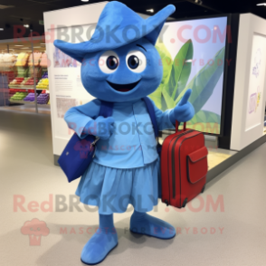 Blue Spinach mascot costume character dressed with a Culottes and Wallets