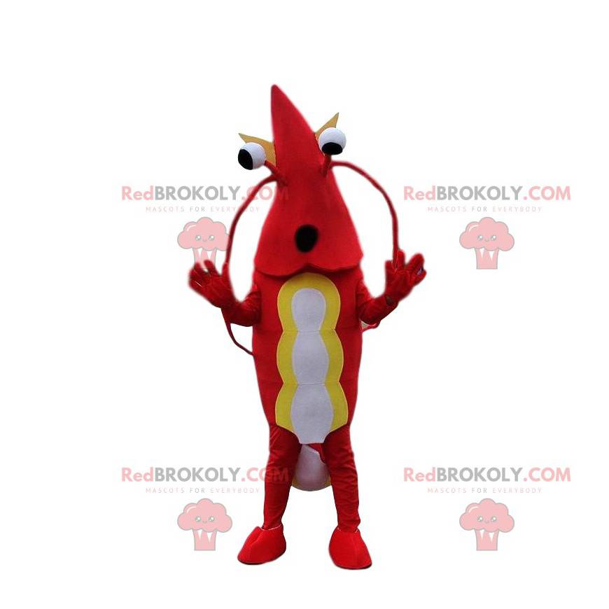 Mascotte de crevette rouge et blanche, costume de langouste - Mascotte de crevette rouge et blanche, costume de langouste -