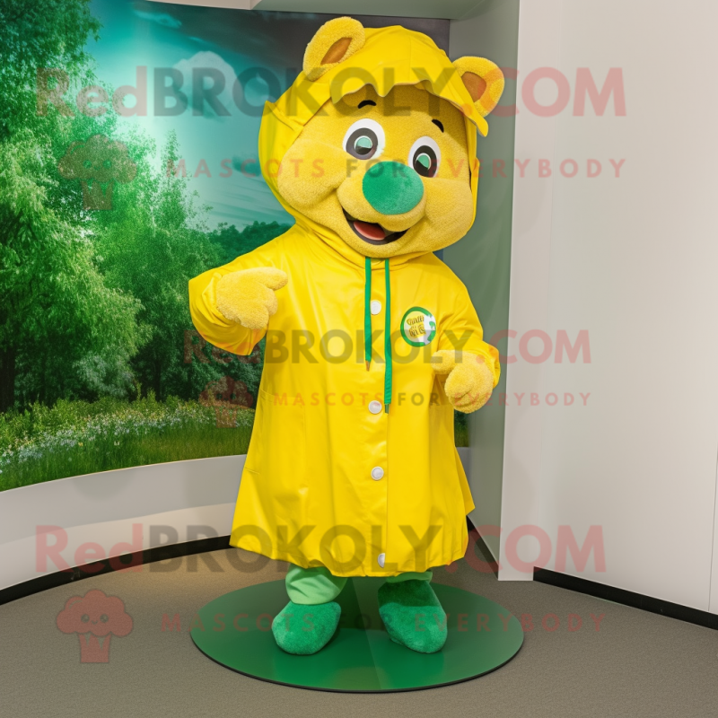Yellow Bunch Of Shamrocks mascot costume character dressed with a Raincoat and Belts Yellow Bunch Of Shamrocks mascot costume character dressed with a Raincoat and Belts